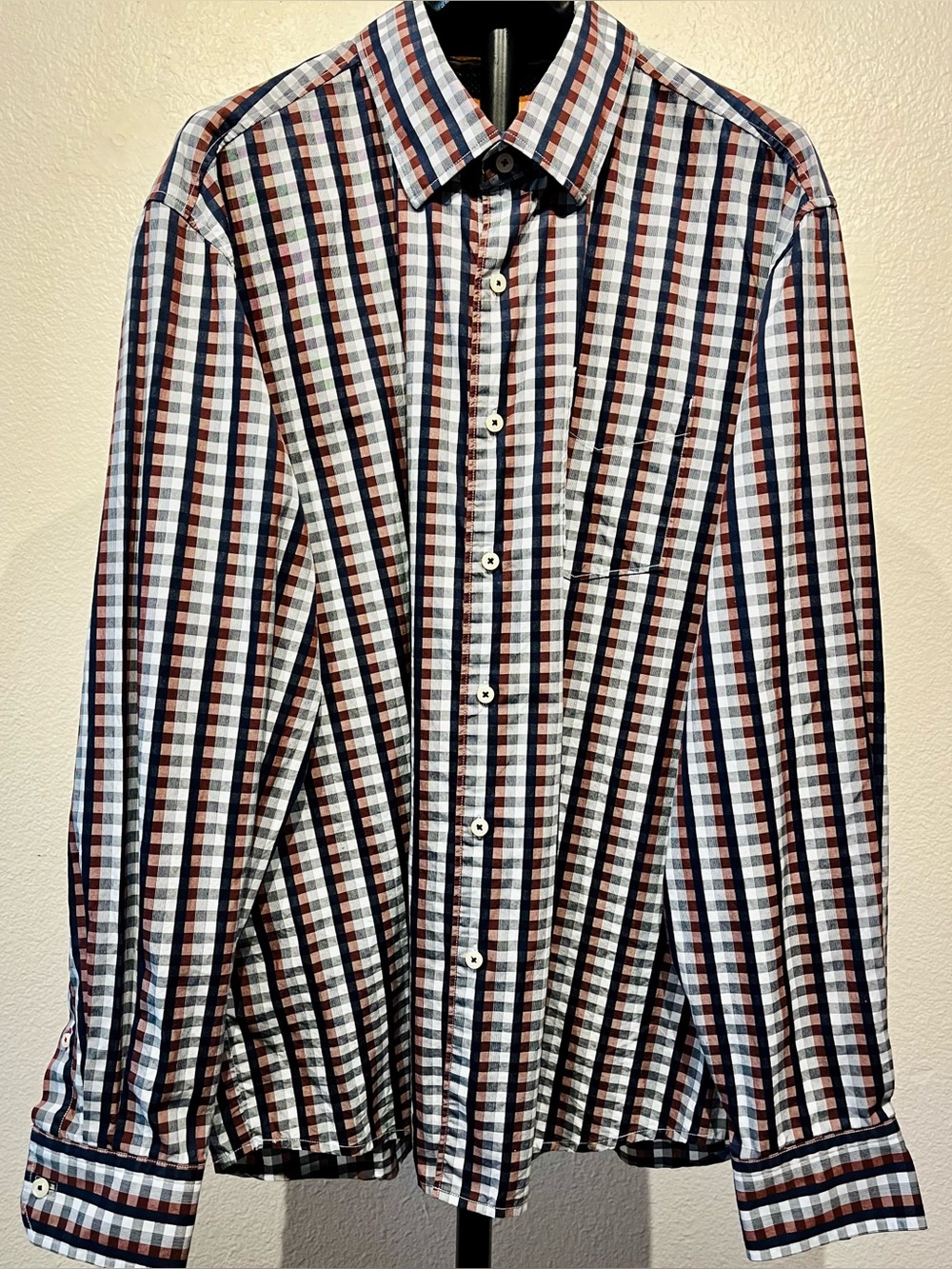 Tommy Bahama Checked Button-Up Shirt in White, Navy and Brown - Size XL (Men’s)
